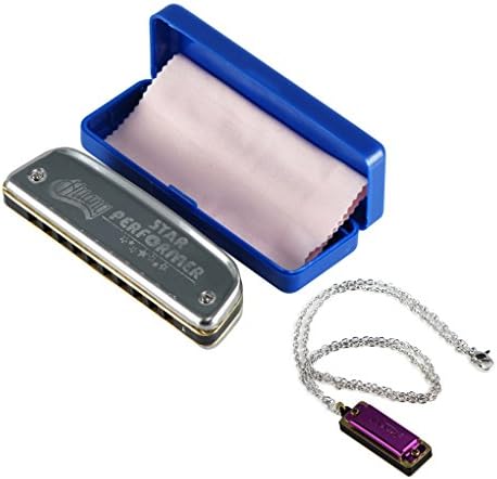 Huang Key of A Diatonic Blues Harmonica 10 Holes 20 Tones with Mini Harmonica Necklace as A Little Gift