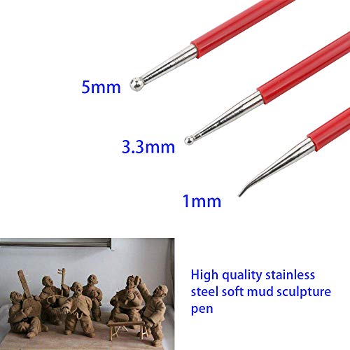 KNYOOO 3 Pieces Clay Sculpting Tools, DIY Silicone and Ceramic Clay Indentation Tool, Red Rod Stainless Steel Indentation Pen, Soft Ceramic Indentation Tool Clay Tool.