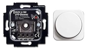 BUSCH-JÄGER, LED-Drehdimmer (LED Dimmer) 6523 U-102 (6523U 102) 6523U102 mit Zentralscheibe 2115-214 in Reflex Si alpinweiß