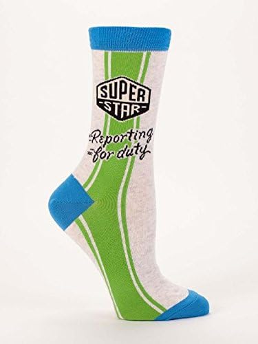 Blue Q Women's Novelty Crew Socks "Superstar Reporting For Duty" ( Women's Shoe Size 5-10 )