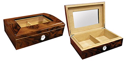 NEW ADDISON 40 CIGAR COUNT WALNUT BURL GLOSS HUMIDOR W/ ARC TOP & BEVELED GLASS