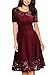 MISSMAY Women's Vintage 1950s Floral Lace Contrast Elegant Cocktail Swing Dress Wine Red X-Large