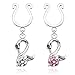 Swan Dangle Clip on Non-Pierce Fake Nipple Rings With Single CZ - Sold as a Pair