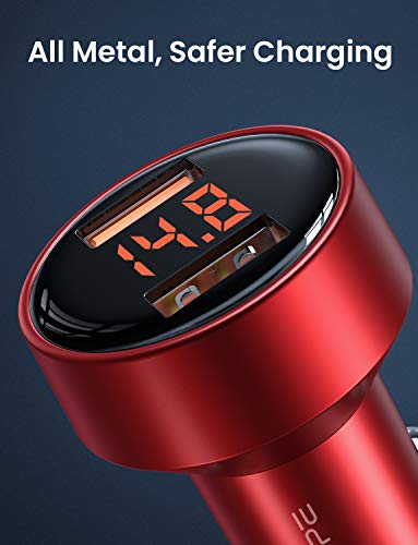 Fast Car Charger, AINOPE Dual QC3.0 Port 6A/36W USB Car Charger All Metal Cigarette Lighter USB Charger Voltage Display Compatible with iPhone 11/11 pro/XR/X/XS/8, Samsung Note 8/S9/S10+/S8 - Red