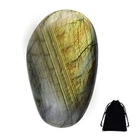 Yolyoo Natural Labradorite Palm Stone Worry Stone Crystal Healing Gemstone with Velvet Bag