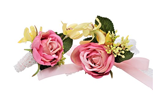 Abbie Home Prom Wrist Corsage Brooch Boutonniere Set Wedding Event Party Wristband Hand Flower Décor (8038PI)