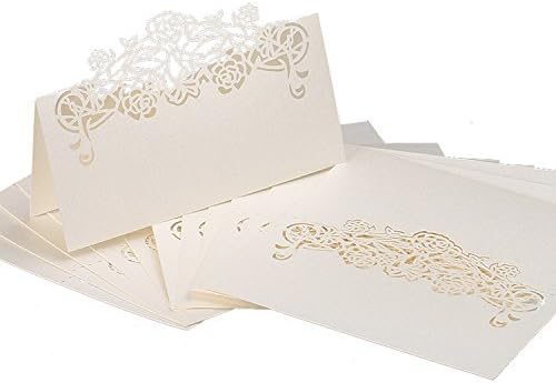 AHAPPY 50 Pcs 3.9''x 3.5'' Laser Cut Lace Rose Wedding Place Cards Personalised Table Name Reception Decoration for Wedding Favors,Party