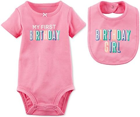 Carters Baby Girls Outfit Pink My First Birthday Bodysuit and Matching Bib Gift Set (9M)