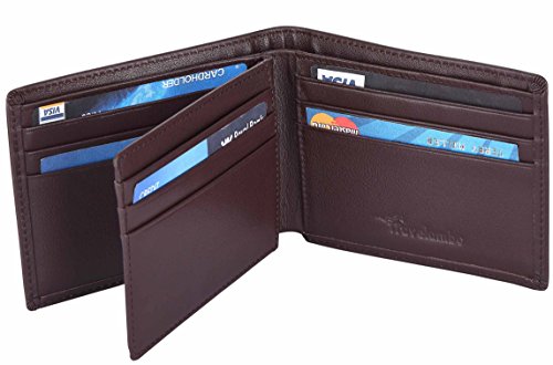 Travelambo Genuine Leather RFID Blocking Wallets Mens Wallet Bifold Classic (Middle ID window brown)