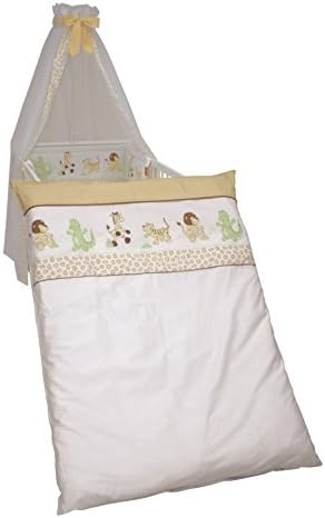 Roba Toddler Bed Set 4-Piece ‘Adam & Eule’, Bed Cot Bed Set of 4: Bed Linen 100 x 135 (Duvet & Pillow Covers), Bumper, Canopy