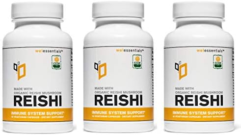 Organic Reishi Mushroom Extract (500mg Per Serving) (Vegetarian Capsules) (3 Bottles)