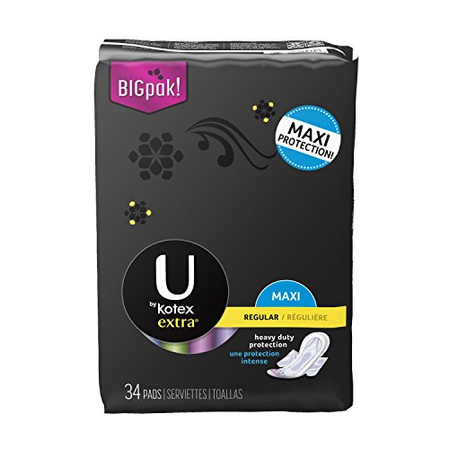 U by Kotex Extra Regular Maxi Pads with Wings, 34 Count