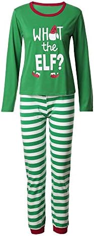 Family Matching Christmas Pajamas Sleepwear Letter Printed Long Sleeve Tops Green Striped Pajamas Pant Set