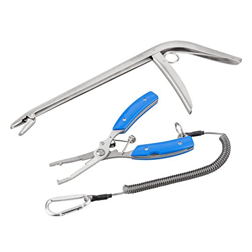 BASUNE Fishing Pliers + Fish Hook Remover, Line Cutter Curved Nose Remove Hook Fishing Tackle Tool with Nylon Sheath Fishing Plyers Fishing Gear Set (Blue) - Thumbnail 2