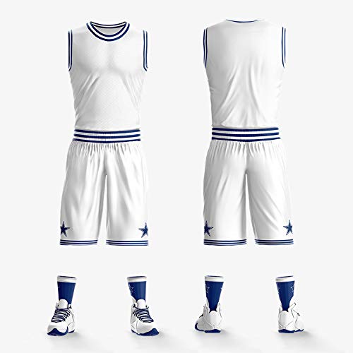 Front & Back Personalized Basketball Jersey Set Team Uniform Round Neck (White+Blue)