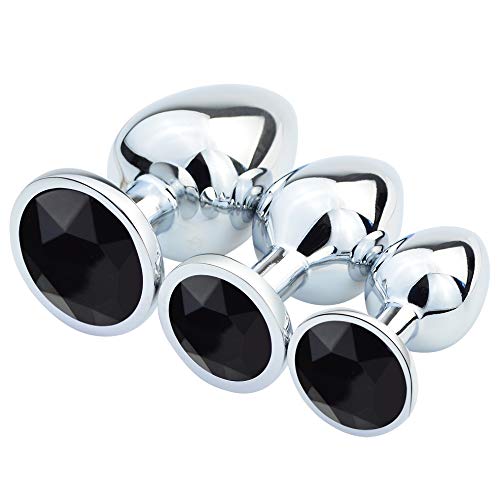 Dxhycc 3 Piece Jewelry Anal Plug, 3 Size Luxury Jewelry Design Fetish Anal Butt Plug Anal Trainer Toys Sex Toy Love Games for Experienced Users and Beginners Women Men (Black)