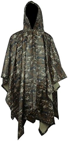 Military Multifunction Digital Woodland Camouflage Waterproof Rain Poncho for Adults