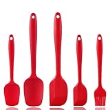 Silicone Spatula Set,Besiva 5-piece 600ºF Heat-Resistant Spatulas,Baking Spoons & Silicone Brush,Safe Soft and Non-stick Flexible Rubber Spatulas with Stainless Steel Core Design(Red)