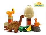 Prehistoric 28 Piece Building Block Dinosaur Play set with Alligator, Pterodactyl and Brontosaurus, Compatible Building Brick Playset