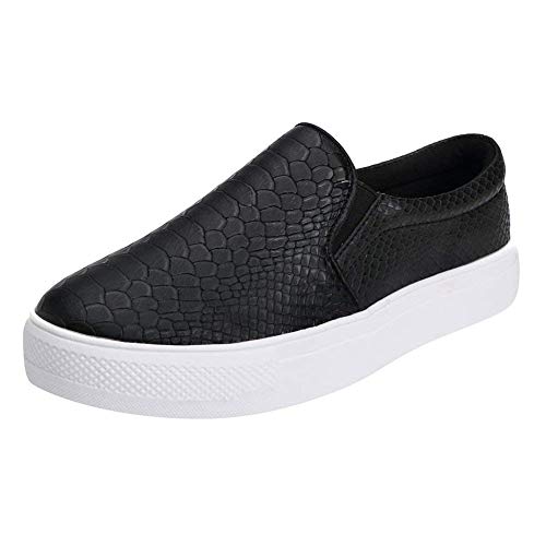 Ruiatoo Women's Fashion Slip-on Sneakers Snake Print Comfortable Leather Flat Shoes Black 37