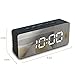 GLOUE Alarm Clock with USB Charger, Digital Alarm Clocks for Bedrooms, Small Bedside Mirror Alarm Clock, 12/24 Hr, Temperature, Snooze and Large Display, Battery Back Up& Adjustable Brightness (Black)