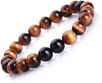 Natural Healing Crystals and Real Tiger Eye Stones Mala Beads Bracelet Adjustable for Meditation Prayer Yoga Tibetan Buddhist Jewelry Women,8mm, 7”