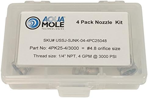 Aqua Mole Four Pack 1/4" NPT Button Nose Sewer Jetter Nozzle 4 Piece Set 3000 PSI 4.8 Orifice