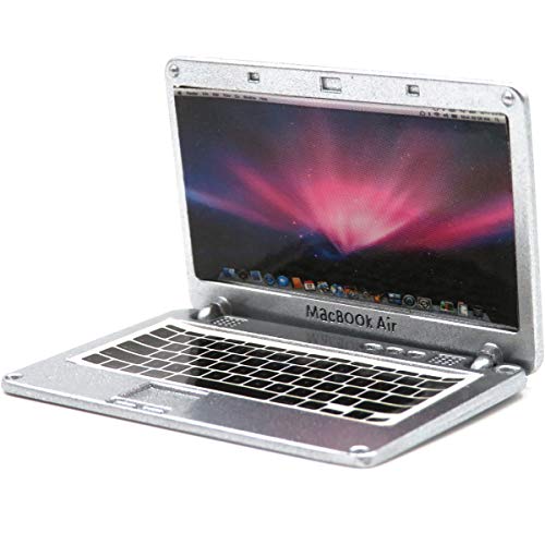 hobbysoul 1:12 Silver Apple Logo and Screen Mini Laptop Miniature Scene Model Scale Dollhouse Accessories - Thumbnail 2