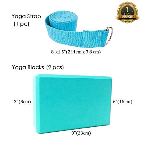 MOREFUN-2-Yoga-Blocks-and-Strap-Set-2pcs-EVA-Foam-Brick-9x6x3-and-8ft-Yoga-Resistance-Strap-to-Support-and-Deepen-Poses-Great-for-Yoga-Pilates-Workout-Fitness-Gym