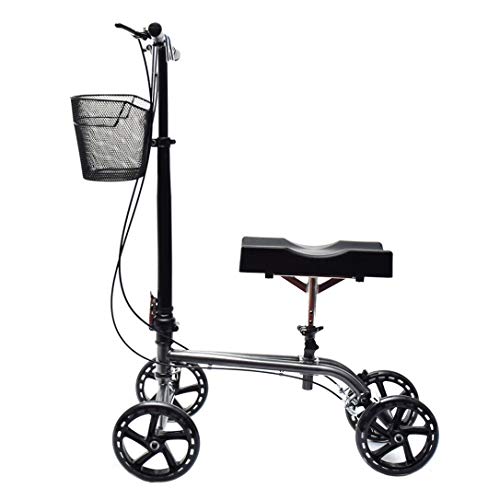 Clevr Foldable Knee Walker Scooter for Foot Injuries or Surgery, Adjustable with Dual Brake System & Basket, Medical Steerable Crutch Alternative, Silver - Thumbnail 3