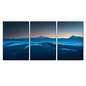 3 Piece Canvas Wall Art - Nature Landscape Under Starry Sky - Modern Home Art Stretched and Framed Ready to Hang - 16"x24"x3 Panels