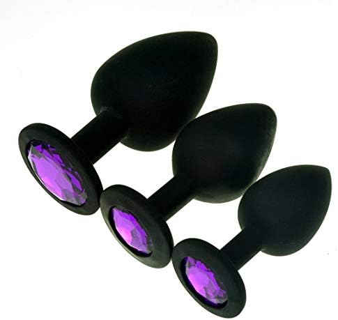 Anal Sex Trainer 3PCS Silicone Jeweled Butt Plugs Anal Trainer Toys, Anal Sex Toys Kit for Starter Beginner Men Women Couples(Black +Purple) (Black4)