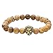 Jovivi 5pc Men Women Gold Plated Lion Head Black Lava/Matte Agate/Picture Stone/Dragon Grain Stone/Turquoise Energy Beads Stretch Bracelet 8mm