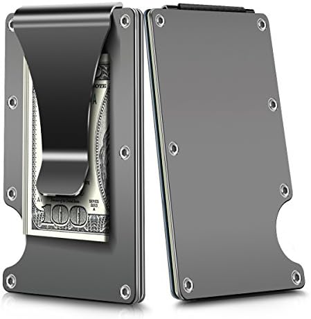 Minimalist Aluminum Slim Wallet , Money Clip , Slim Wallet &amp; RFID Blocking Front Pocket Wallet，Minimalist Wallet for Men And Women (Gray New Version)
