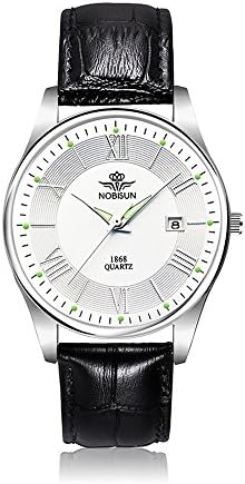 Nobisun Men's 1868YWBL Analog White Dial Quartz Analog Watch with Black Faux Leather Band Wrist watch
