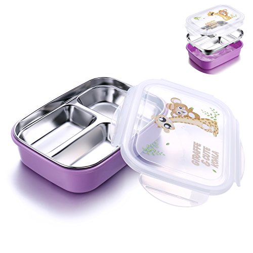 Stainless Steel Lunch Box for kids adults,Food Storage Container,Bento Boxes,Meal Prep,BPA free (medium purple 3 compartment)