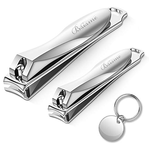 Bsisme Nail Clipper Set-Sleek Stainless Steel Fingernails & Toenails Nail Clippers with File Sharp Durable Effortless Nail Cutters for Men Women(2 PCS)