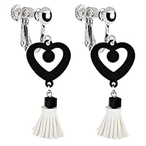 Download Amazon.com: Vintage Love Heart Shaped Clip on Earrings Dangle Long Leather Tassel Art Deco for ...