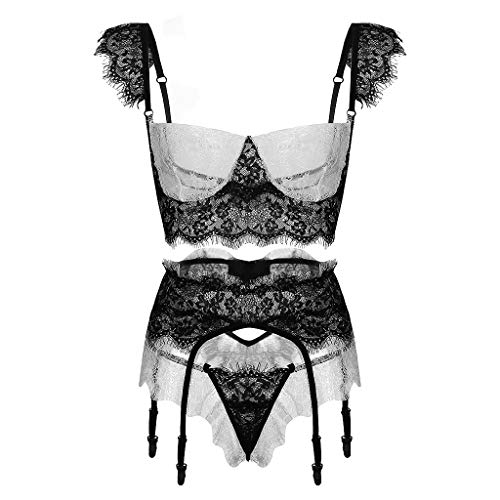 SUMTTER Unterwäsche Damen Sexy Set Lingerie Sexy Dessous Push Up BH + Ouvert Slip + Strapsenhalter 3tlg Erotiek Dessous – Bild 5