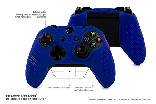 ParticleGrip Studded Skin Set for Xbox One (& One S) by Foamy Lizard – Patent Pending Silicone Skin Cover Antislip Studs Plus Matching Set of 4 AceShot Analog Thumbgrips (Blue)
