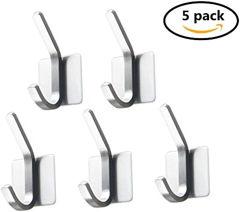 Wall Coat Hooks MerryMore Wall Mounted 3M Self Adhesive Brushed SUS 304 Stainless Steel Bathroom Robe Towel Hooks (5 Pack)