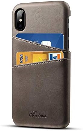 Airart iPhone X iPhone XS Leather Case with Cards Holder, Premium Vintage Wallet Case, Ultra Slim Professional Executive Snap On Back Cover Compatible iPhone X/XS - Grey