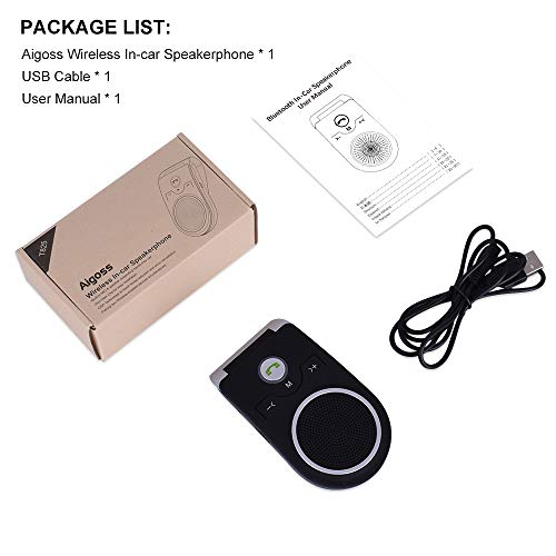Aigoss Wireless Car Speakerphone Handsfree Bluetooth AUTO Power Off Visor Wirefree Hands Free in Car Speakerphone Kits for Smartphone Devices - Black