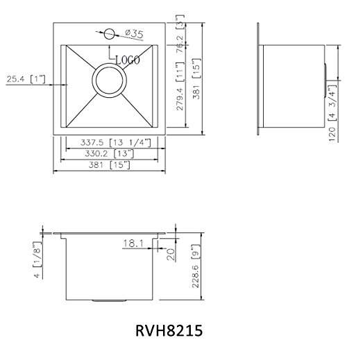 Ruvati 15" x 15" Workstation Drop-in Topmount Bar Prep RV Sink 16 Gauge Stainless Steel - RVH8215