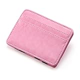 Unisex Slim Leather Card Holder Magic Money Clip Wallet (Pink)