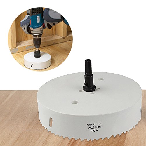 Acrux7 6 inch (152mm) Corn Hole Drilling Cutter for Cornhole Game, Hole Saw Blade with Hex Shank Drill Bit Adapter,Heavy Duty Steel Design(White)