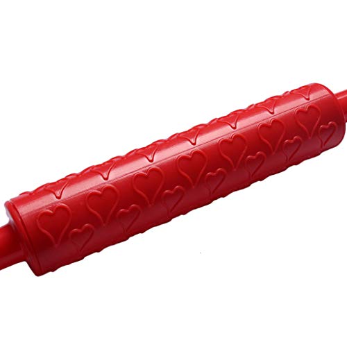 Wenini Plastic Rolling Pin Embossing Baking Pastry Roller Decorating Mold Tool for Fondant Cakes, Sugar Paste, Petal Paste, Candy, Marzipan (Red) - Thumbnail 3