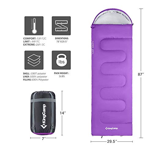 image for KingCamp Envelope Sleeping Bag 3 Season Lightweight Comfort with Compr