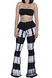Pink Queen Women Sexy Tie Dye Print Bandeau Top Flared Bell Bottom Pants Outfits