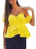 Glamaker Women's Sexy Off Shoulder Blouse Crop Tops Shirt with Ruffle Sleeves